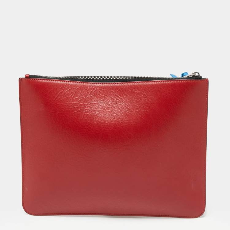 Pre Owned Givenchy Tri Color Leather Reverse Logo Flat Zip Pouch