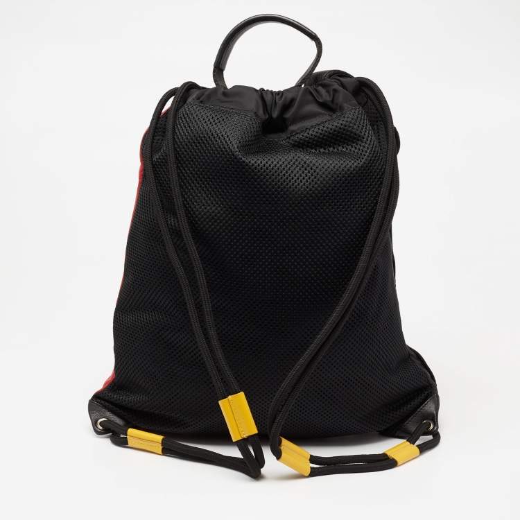 Pre Owned Givenchy Tri Color Leather and Nylon Motocross Sport Drawstring Backpack