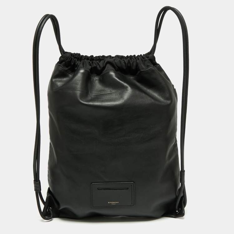 Pre Owned Givenchy Black Leather Drawstring Backpack