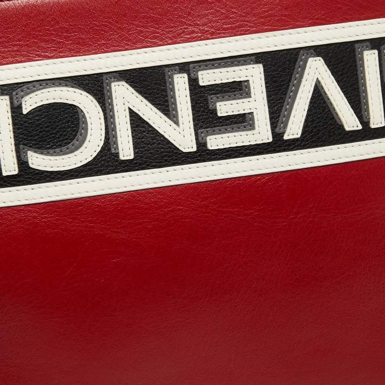 Pre Owned Givenchy Red/White Leather Reverse Logo Flat Zip Pouch