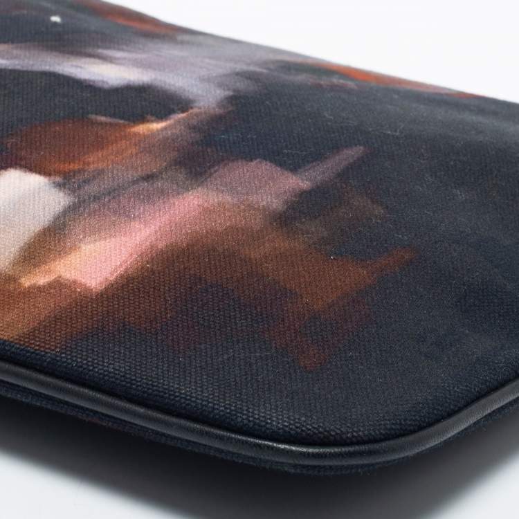 Pre Owned Givenchy Black Rottweiler Face Canvas and Leather Clutch