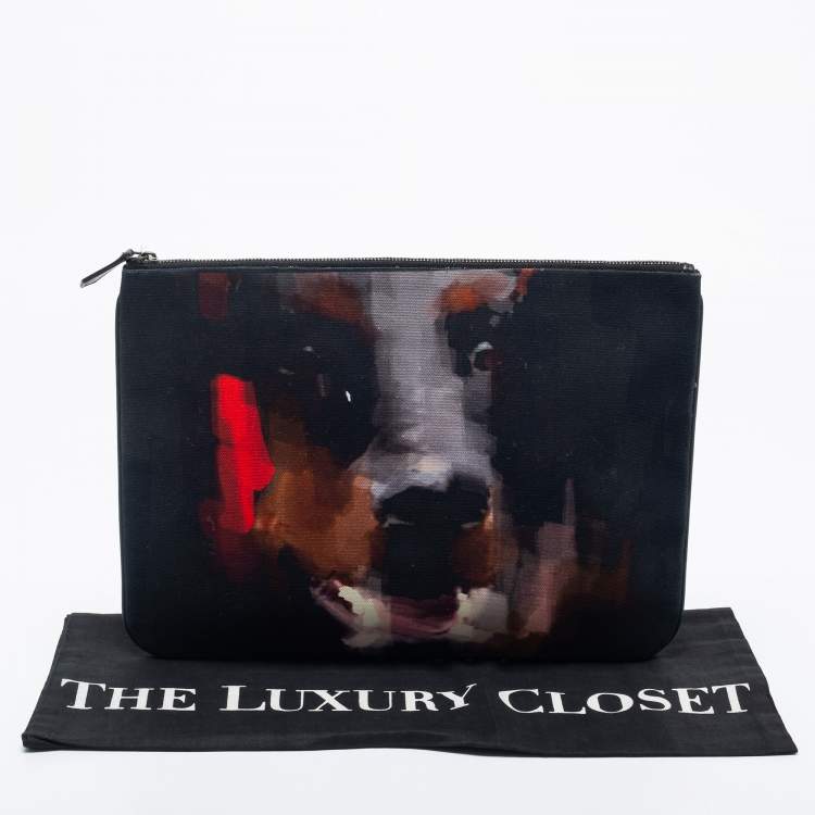 Pre Owned Givenchy Black Rottweiler Face Canvas and Leather Clutch