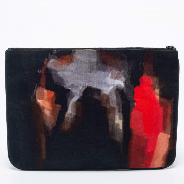 Pre Owned Givenchy Black Rottweiler Face Canvas and Leather Clutch