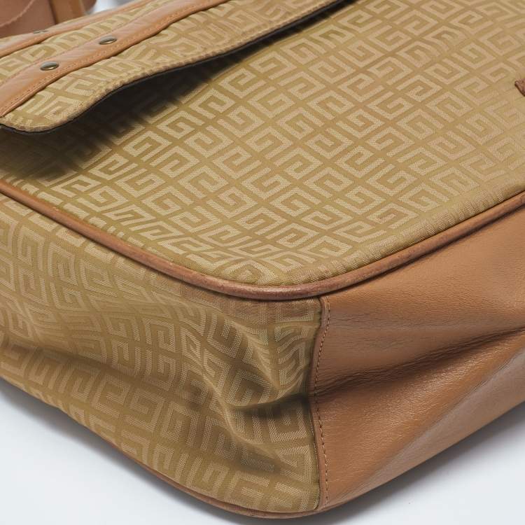 Pre Owned Givenchy Beige/Tan Monogram Nylon and Leather Messenger Bag