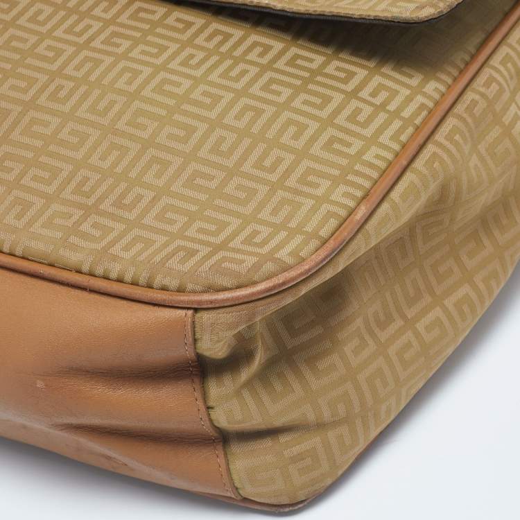 Pre Owned Givenchy Beige/Tan Monogram Nylon and Leather Messenger Bag