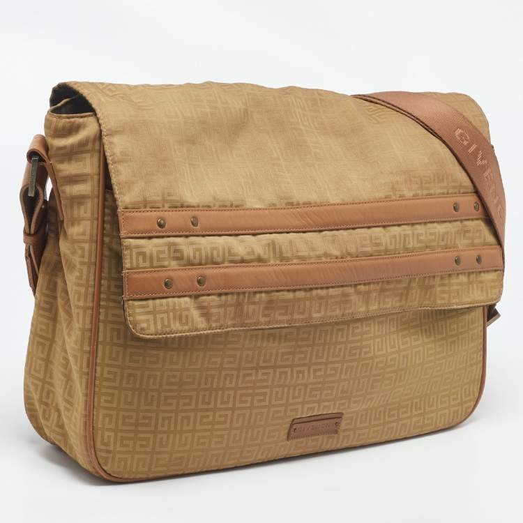 Pre Owned Givenchy Beige/Tan Monogram Nylon and Leather Messenger Bag