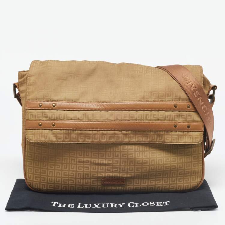 Pre Owned Givenchy Beige/Tan Monogram Nylon and Leather Messenger Bag
