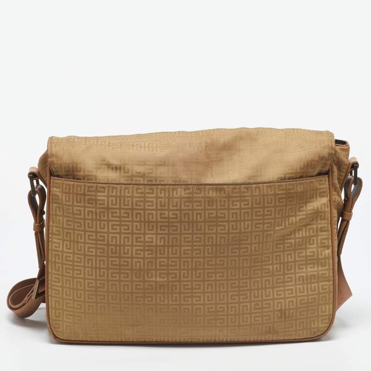 Pre Owned Givenchy Beige/Tan Monogram Nylon and Leather Messenger Bag