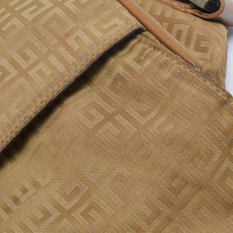 Pre Owned Givenchy Beige/Tan Monogram Nylon and Leather Messenger Bag
