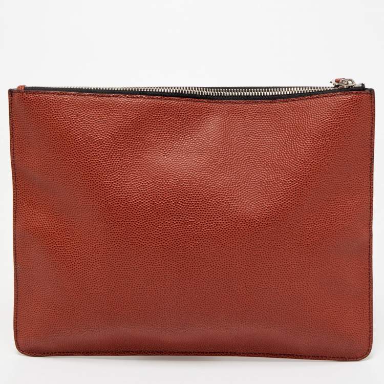 Pre Owned Givenchy Brick Red Pebbled Leather Basketball Clutch