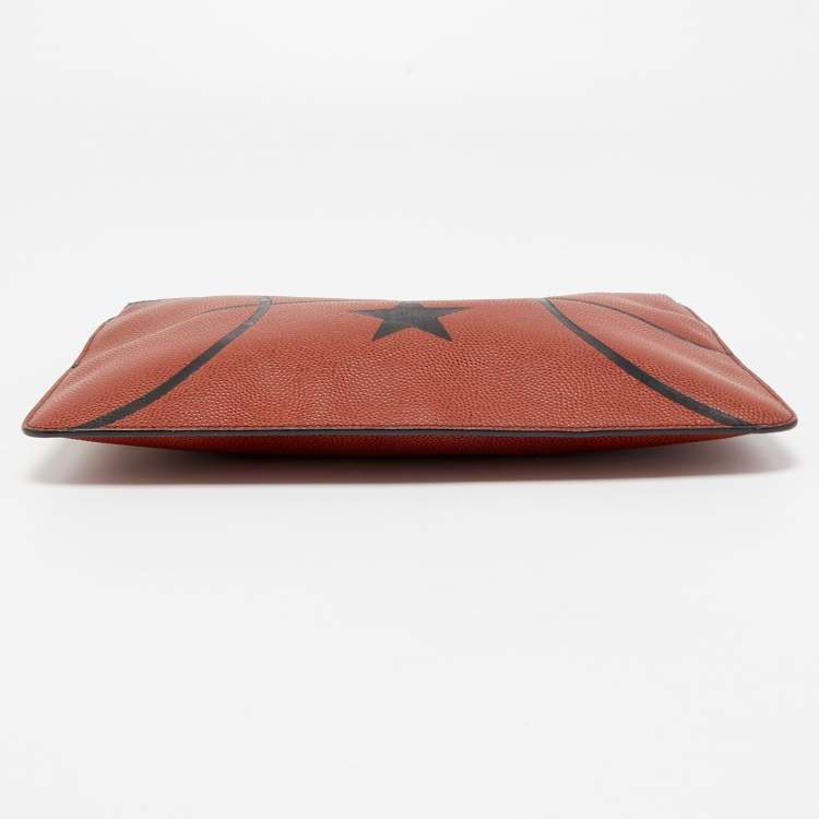 Pre Owned Givenchy Brick Red Pebbled Leather Basketball Clutch