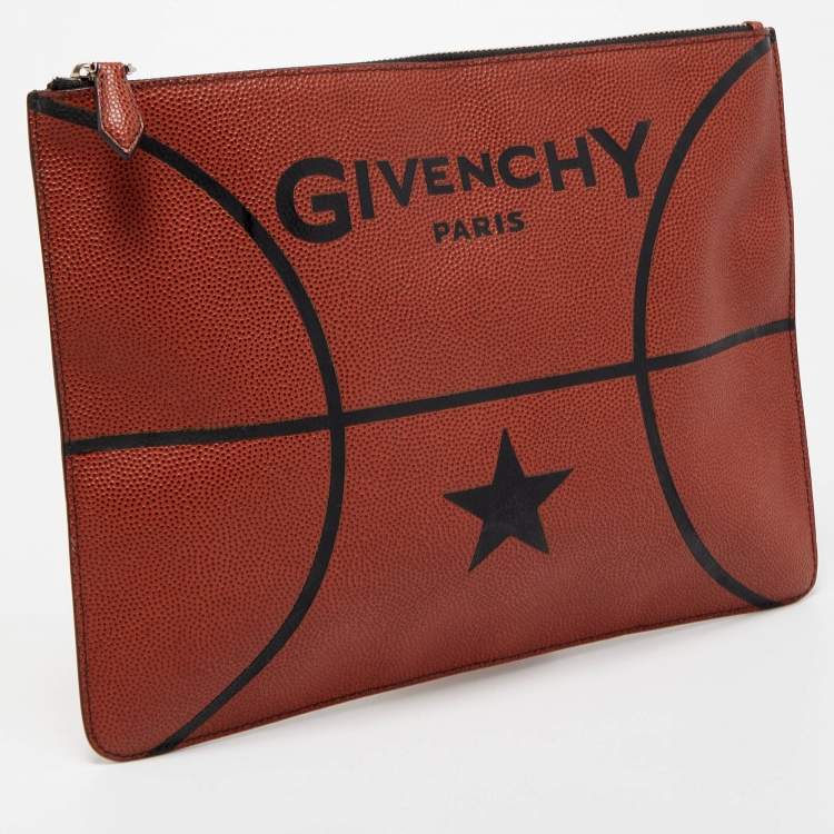 Pre Owned Givenchy Brick Red Pebbled Leather Basketball Clutch