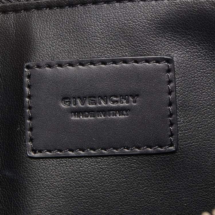Pre Owned Givenchy Black Leather Logo Flat Zip Pouch