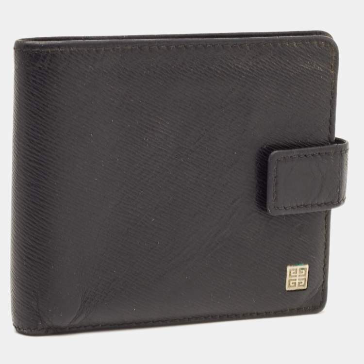 Pre Owned Givenchy Black Leather Bifold Flap Wallet