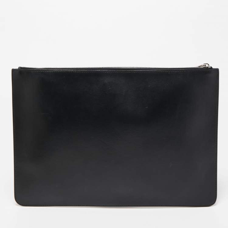 Pre Owned Givenchy Black Leather Embroidered Zip Pouch