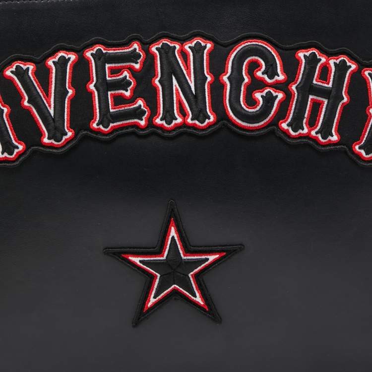 Pre Owned Givenchy Black Leather Embroidered Zip Pouch