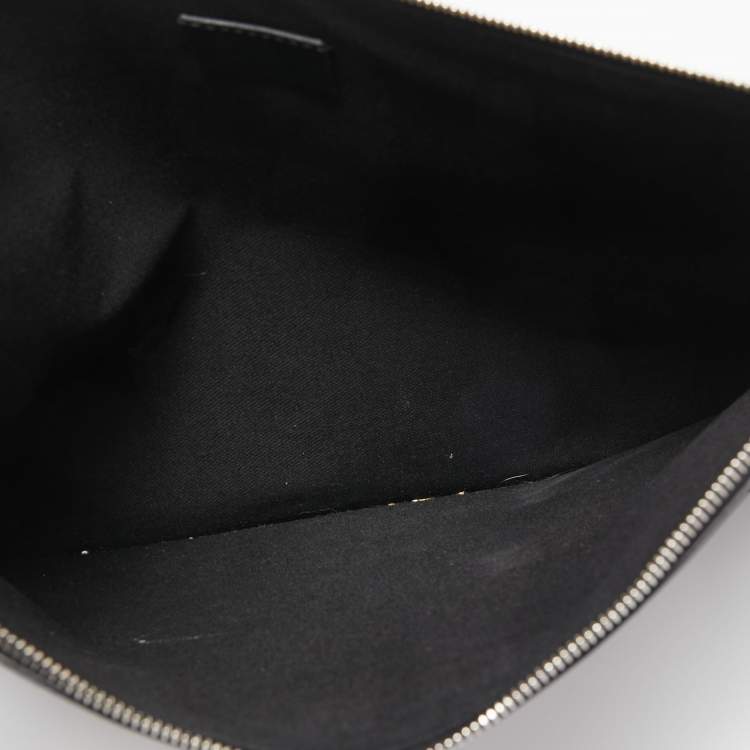 Pre Owned Givenchy Black Leather Embroidered Zip Pouch