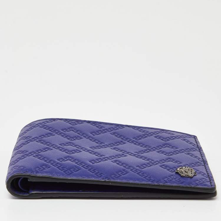 Pre Owned Versace Indigo Greca Embossed Leather Bifold Wallet