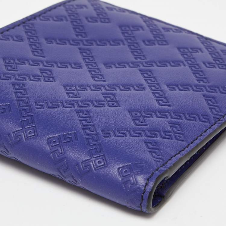 Pre Owned Versace Indigo Greca Embossed Leather Bifold Wallet