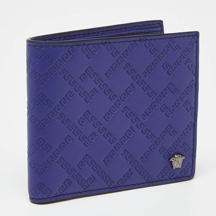 Pre Owned Versace Indigo Greca Embossed Leather Bifold Wallet