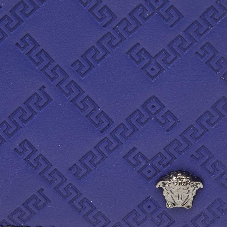Pre Owned Versace Indigo Greca Embossed Leather Bifold Wallet