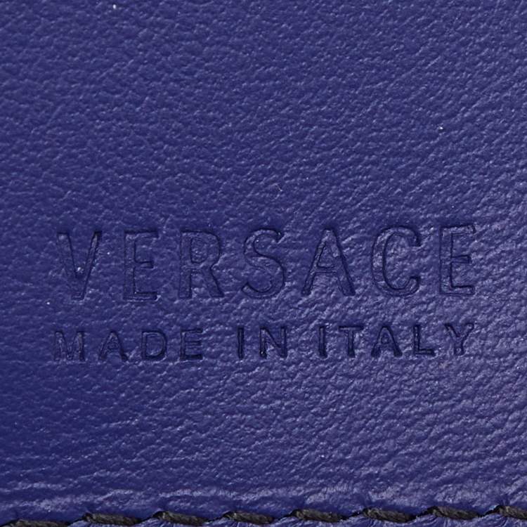 Pre Owned Versace Indigo Greca Embossed Leather Bifold Wallet