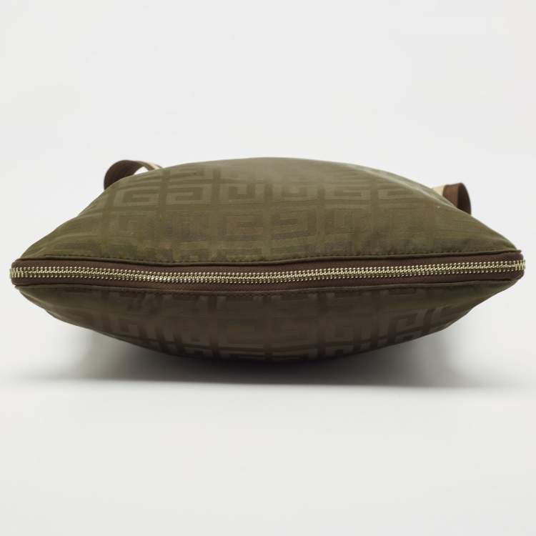Pre Owned Givenchy Brown/Olive Green Signature Nylon Zip Around Messenger Bag