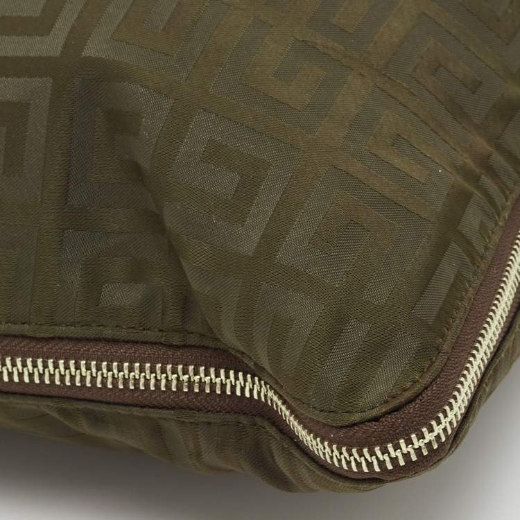 Pre Owned Givenchy Brown/Olive Green Signature Nylon Zip Around Messenger Bag