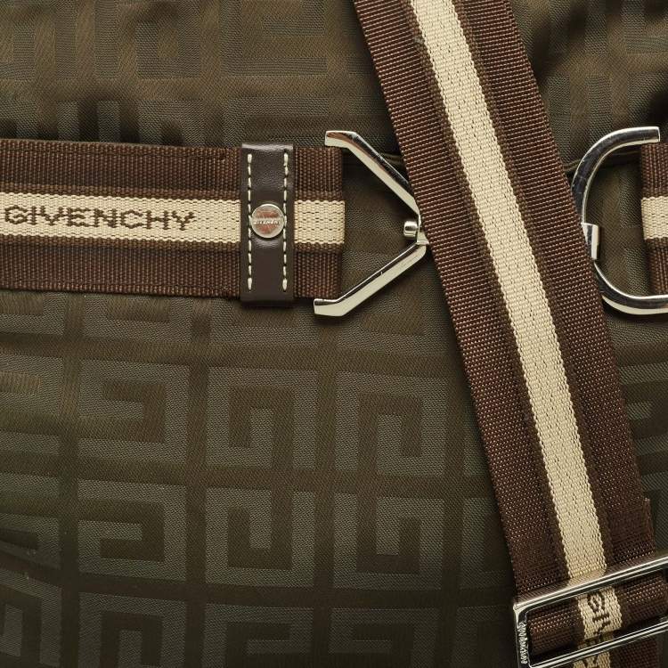 Pre Owned Givenchy Brown/Olive Green Signature Nylon Zip Around Messenger Bag