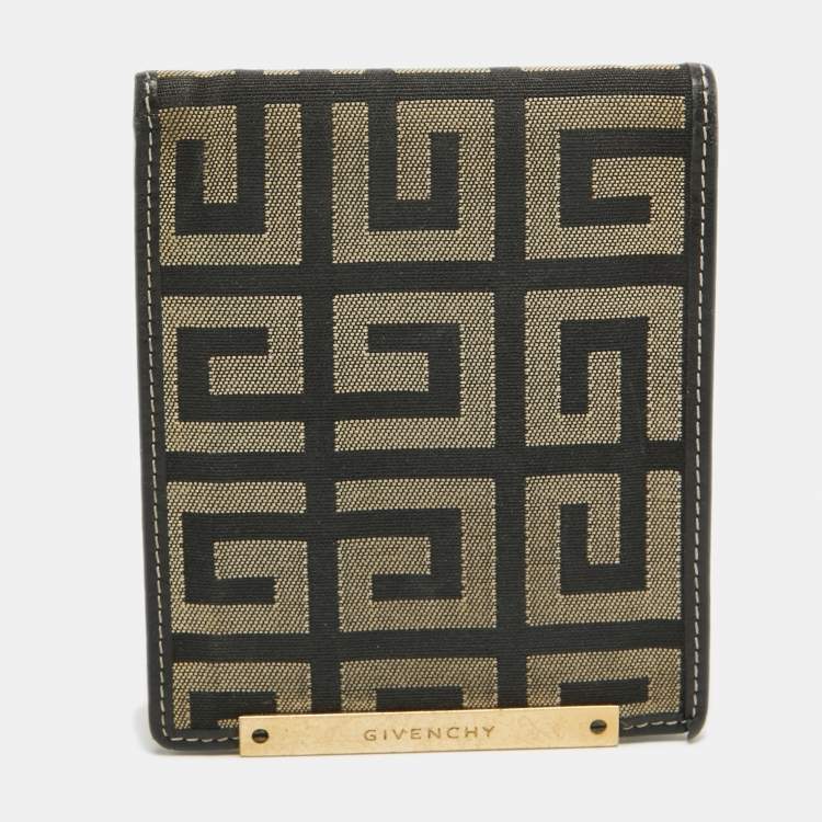 Pre Owned Givenchy Black/Grey Monogram Canvas and Leather Bifold Compact Wallet