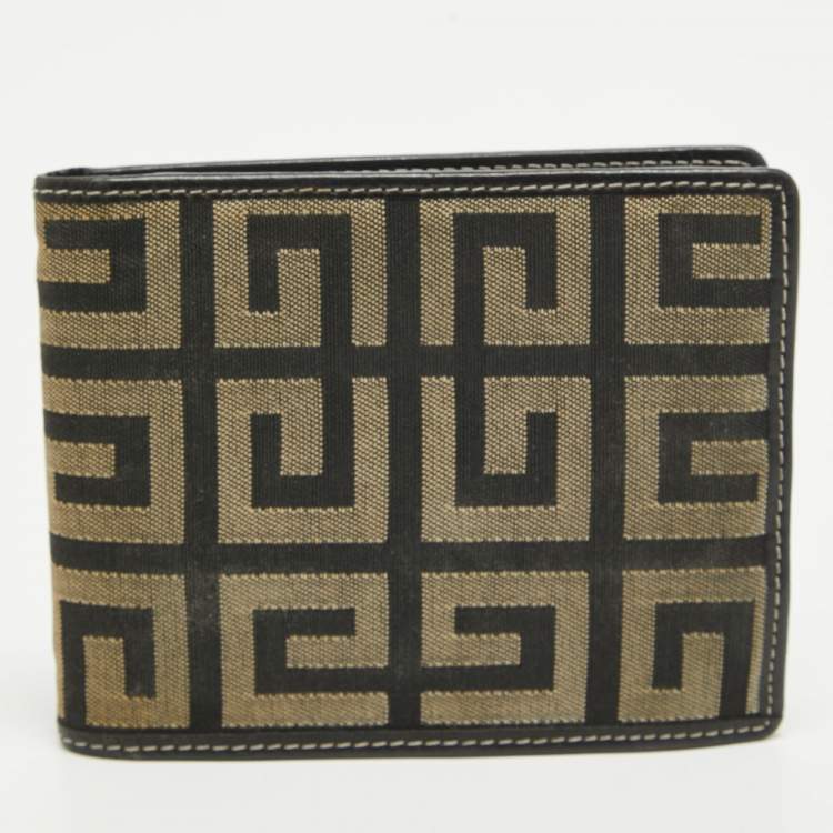 Pre Owned Givenchy Black/Grey Monogram Canvas and Leather Bifold Compact Wallet