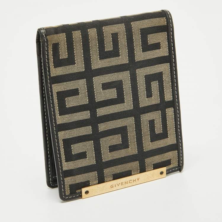 Pre Owned Givenchy Black/Grey Monogram Canvas and Leather Bifold Compact Wallet