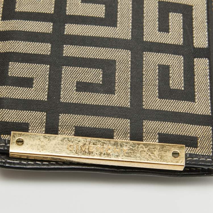 Pre Owned Givenchy Black/Grey Monogram Canvas and Leather Bifold Compact Wallet