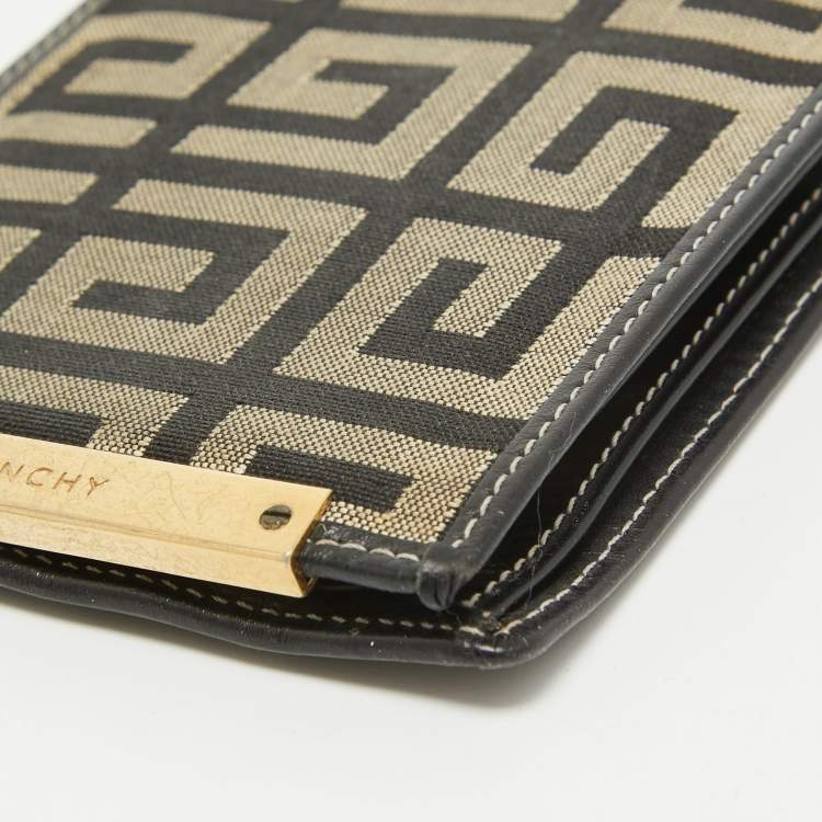 Pre Owned Givenchy Black/Grey Monogram Canvas and Leather Bifold Compact Wallet