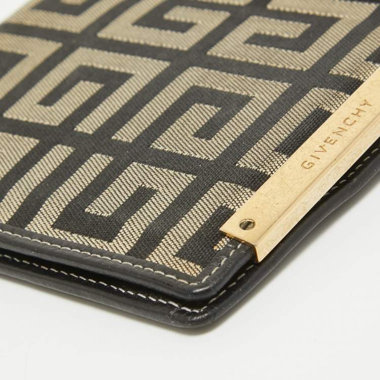 Pre Owned Givenchy Black/Grey Monogram Canvas and Leather Bifold Compact Wallet