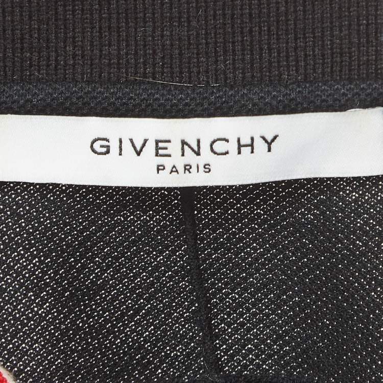 Pre Owned Givenchy Black Leather Patch Cotton Pique Polo Shirt L