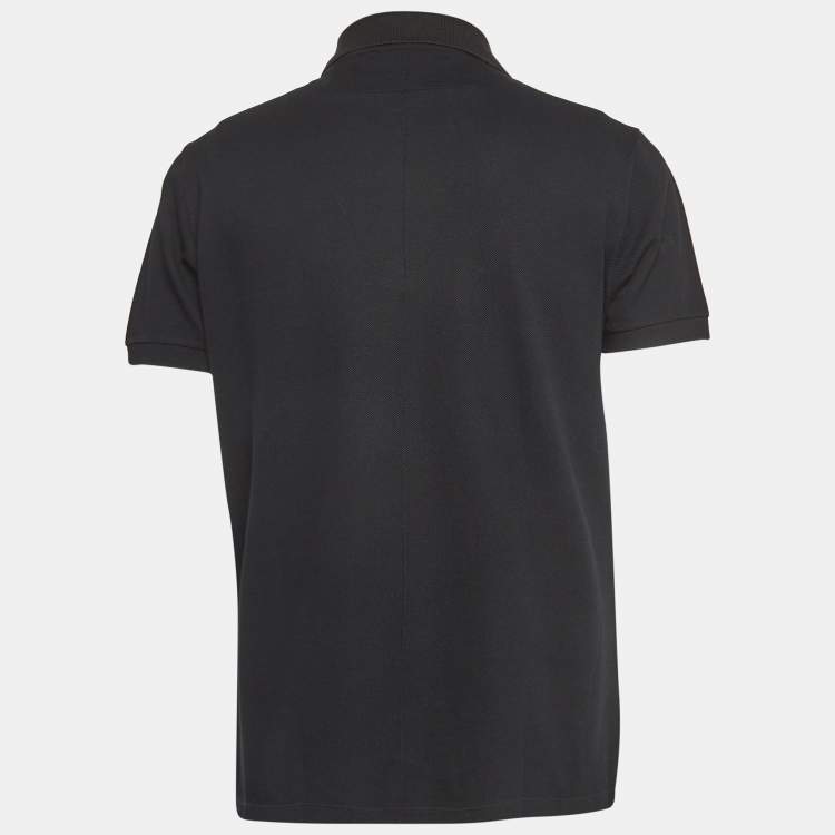 Pre Owned Givenchy Black Leather Patch Cotton Pique Polo Shirt L