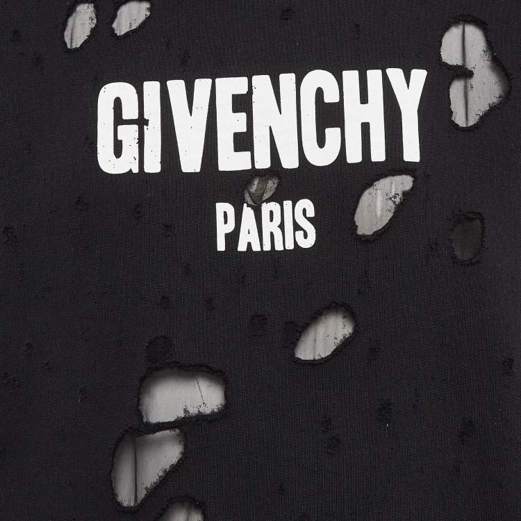 Pre Owned Givenchy Black Logo Print Cotton Distressed Sweatshirt S