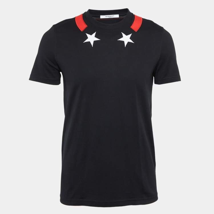 Pre Owned Givenchy Black Cuban Tape Star Collar Cotton T-Shirt S