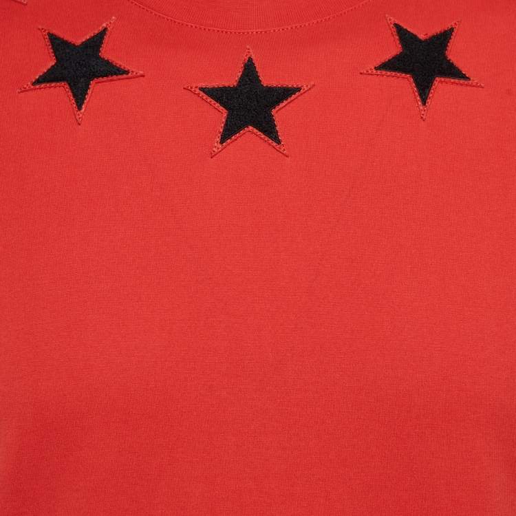 Pre Owned Givenchy Red Cotton Knit Star Patchwork T-Shirt S