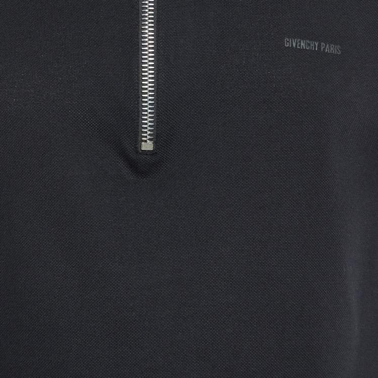 Pre Owned Givenchy Black Cotton Knit Zip Detailed Short Sleeve Polo T-Shirt L