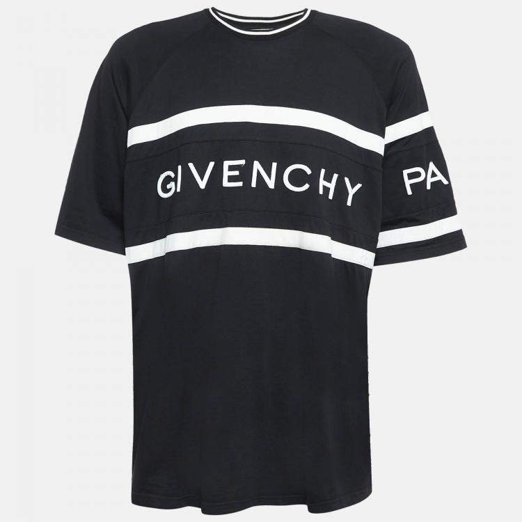 Pre Owned Givenchy Black Embroidered Logo Cotton Jersey T-shirt XL