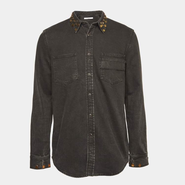 Pre Owned Givenchy Black Washed & Studded Denim Shirt XL