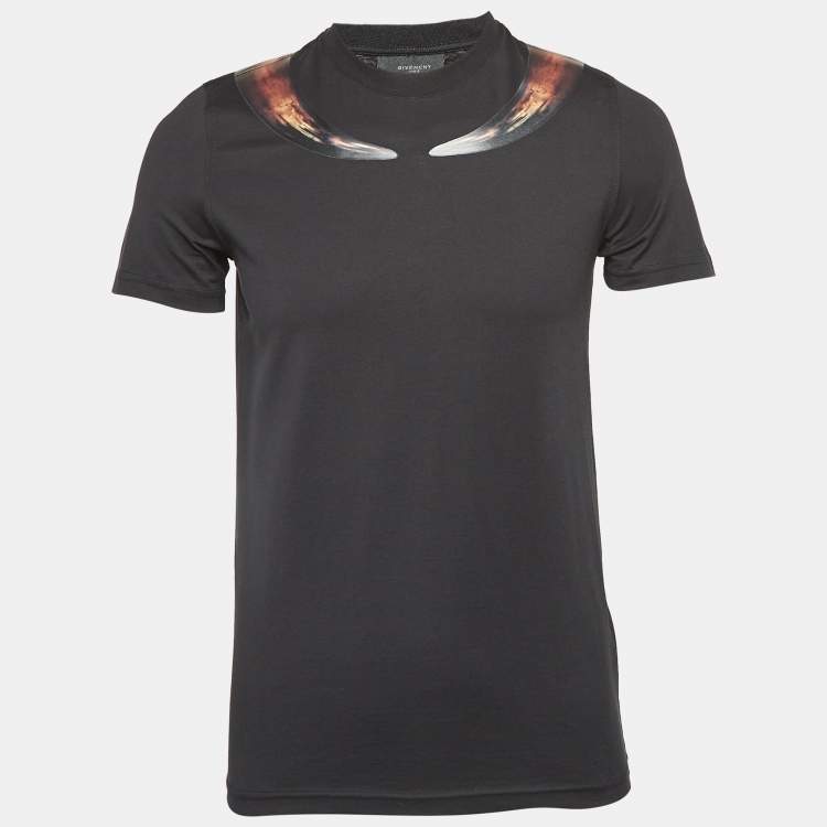 Pre Owned Givenchy Black Collar Horns Cotton T-Shirt XS