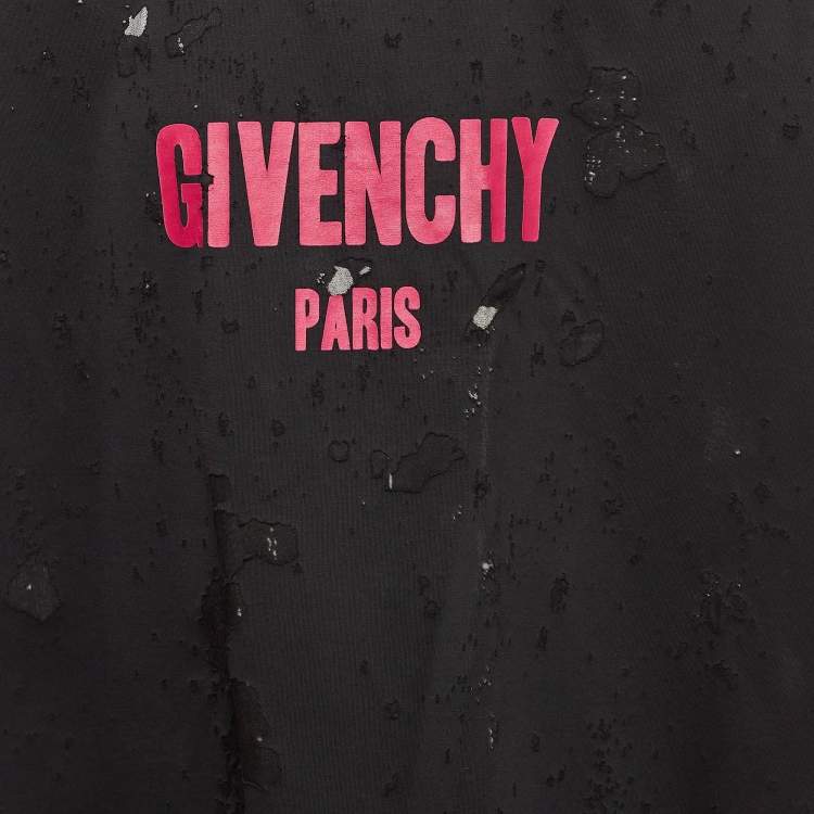 Pre Owned Givenchy Black Logo Print Distressed Cotton T-Shirt XL