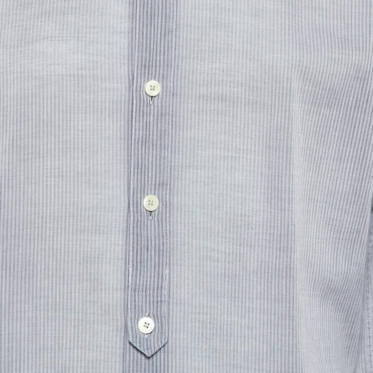 Pre Owned Givenchy Grey Striped Cotton Long Sleeve Shirt M