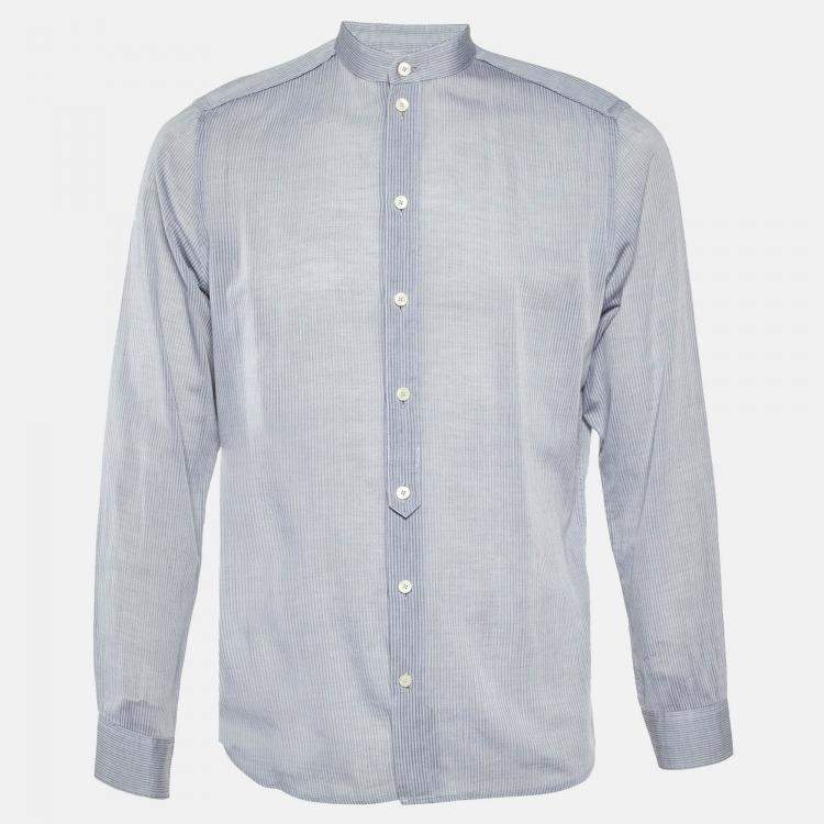 Pre Owned Givenchy Grey Striped Cotton Long Sleeve Shirt M