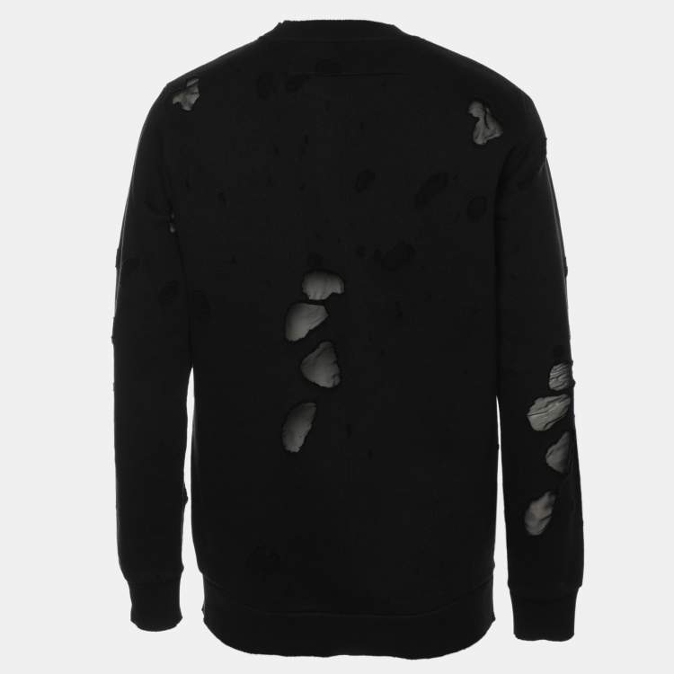 Pre Owned Givenchy Black Distressed Cotton & Mesh Inset Logo Printed Sweatshirt XS