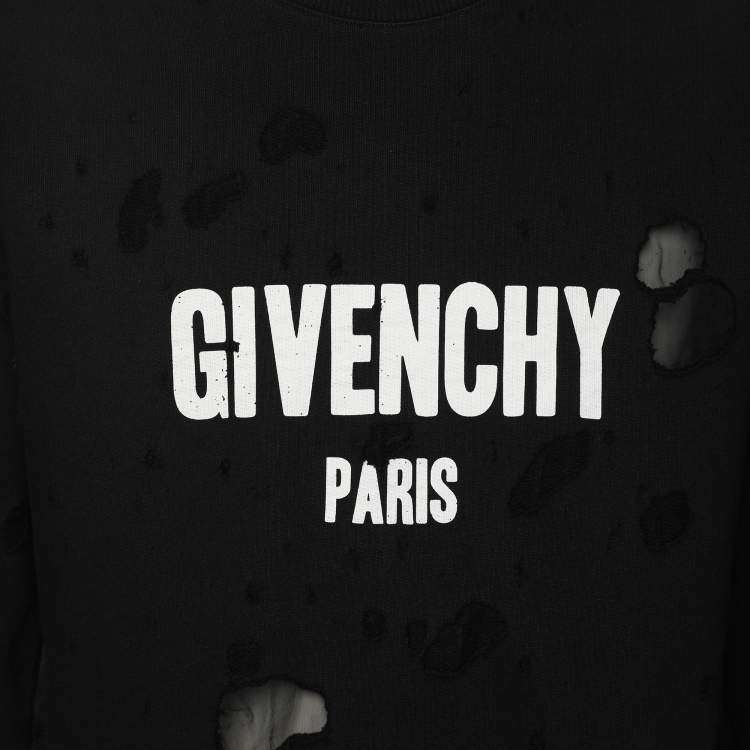 Pre Owned Givenchy Black Distressed Cotton & Mesh Inset Logo Printed Sweatshirt XS