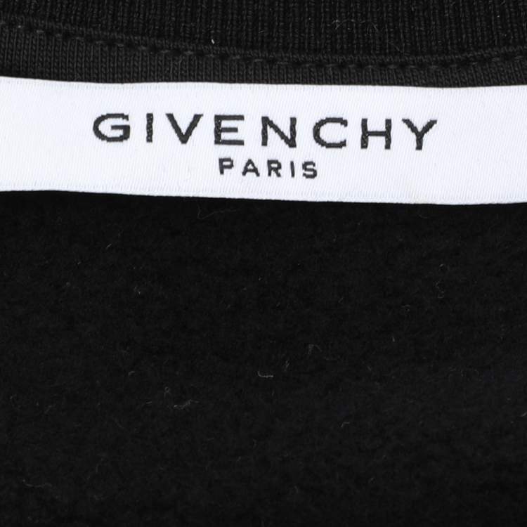 Pre Owned Givenchy Black/White Cotton Knit Logo Embroidered Crew Neck Sweatshirt XS